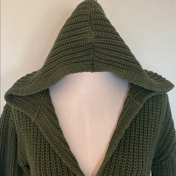 Vintage 525 America Hooded Cardigan Olive Green Ribbed Knit 100% Cotton  Sweater - Picture 5 of 12